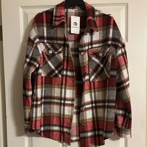 Shein Shacket - Red, Brown, Cream. New with tags. Size large